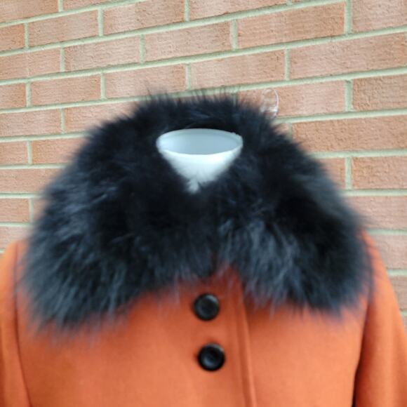 Henig Furs Rust Ochre Burnt Orange Wool Blend Foat with Genuine Fox Collar 4 6 - Picture 5 of 11